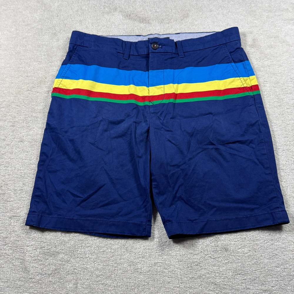 Tommy Hilfiger Shorts Mens 35 Blue Multi Stripe Chino Flat Front Cotton Stretch